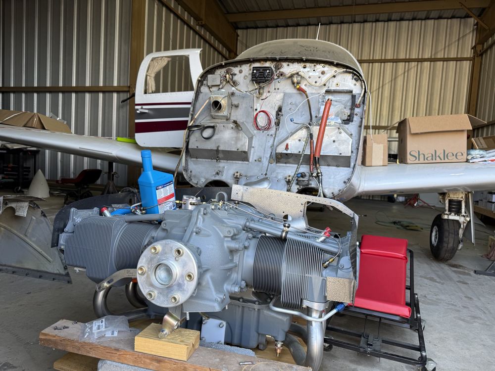 Engine on the stand, firewall open